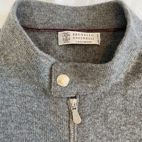 BRUNELLO CUCINELLI Gray Cashmere Full Zip Cardigan Sweater Jacket XL - Picture 4 of 16